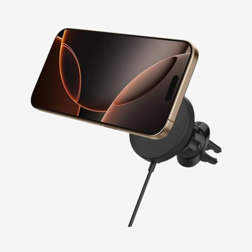 Spigen MagFit Air Vent Araç içi Telefon Tutucu + Manyetik Kablosuz Şarj Cihazı iPhone için MagSafe özellikli OneTap Pro4 Black