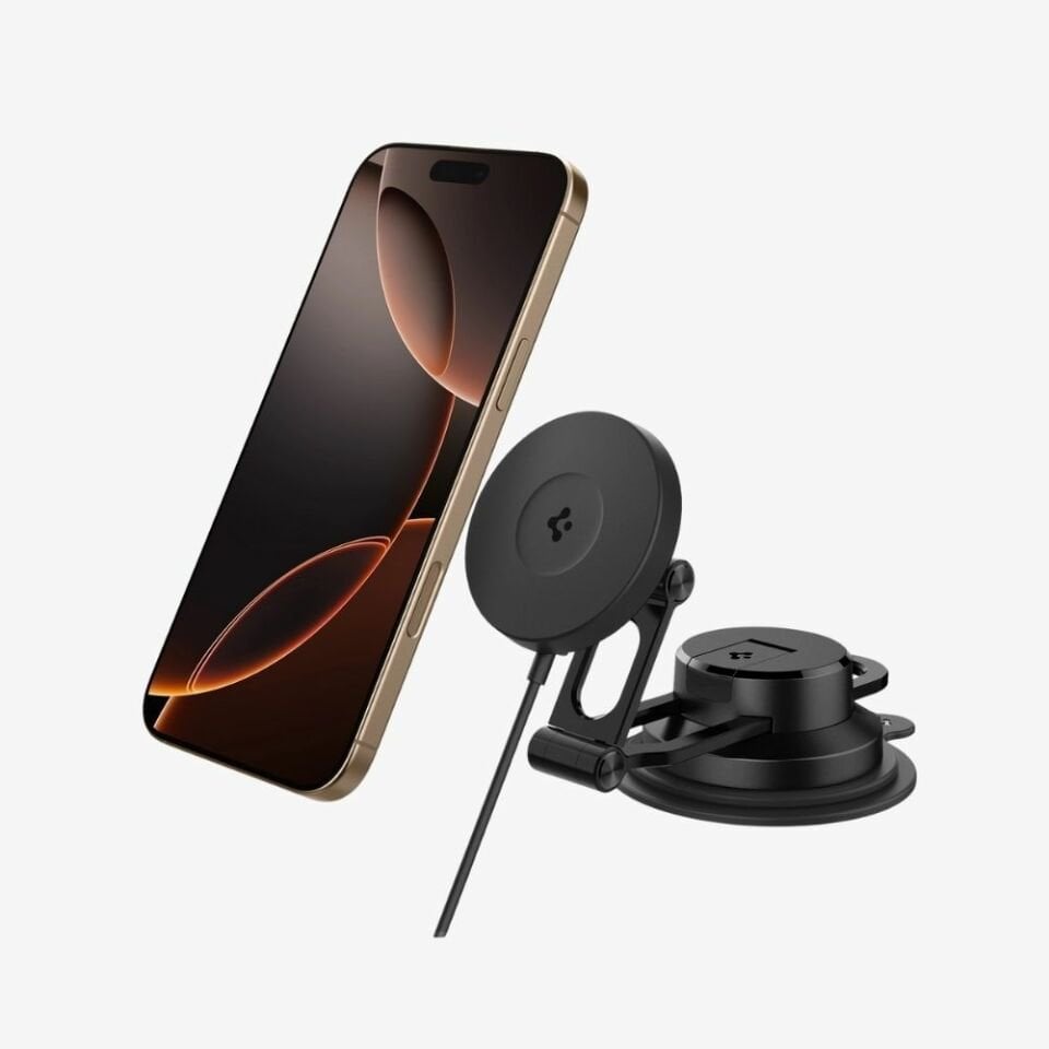 Spigen MagFit Dashboard Araç içi Telefon Tutucu + Manyetik Kablosuz Şarj Cihazı iPhone için MagSafe özellikli OneTap Pro4 Black