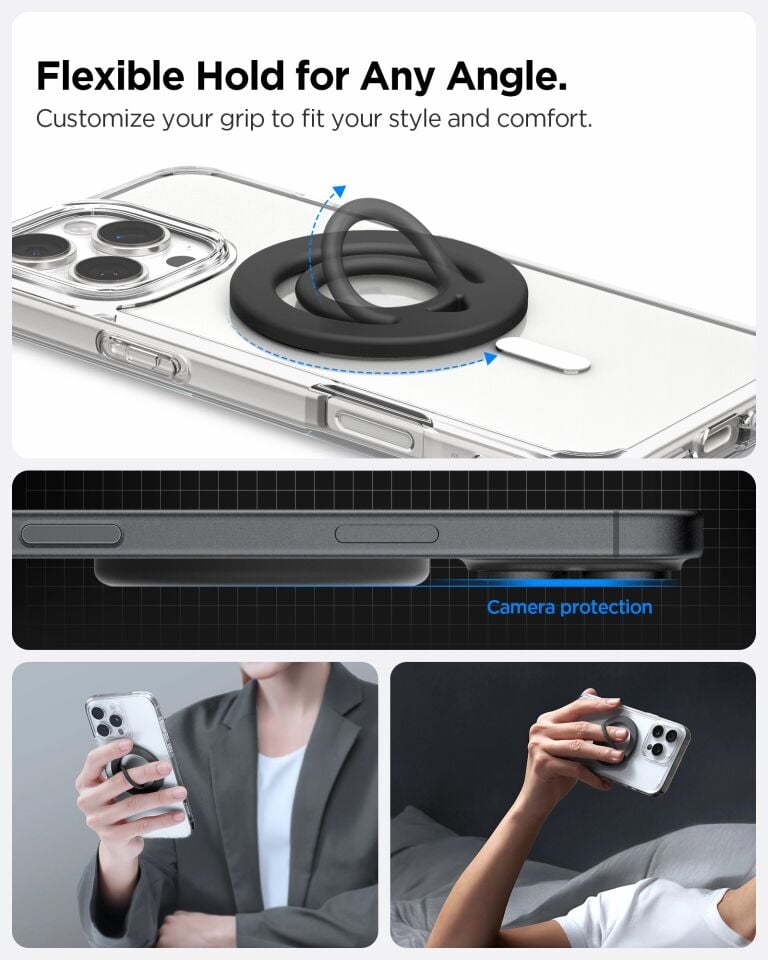 Spigen MagFit Dual Pop iPhone için Manyetik Telefon Tutucu MagSafe özellikli Ring Black