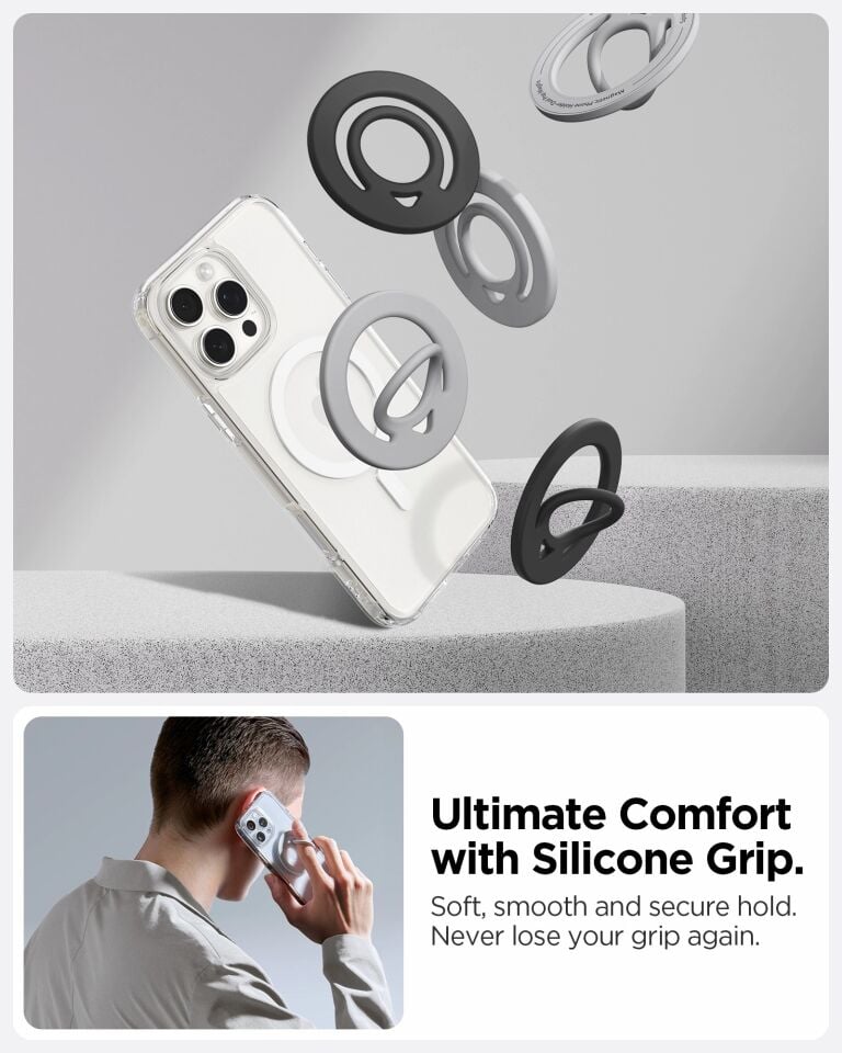 Spigen MagFit Dual Pop iPhone için Manyetik Telefon Tutucu MagSafe özellikli Ring Gray