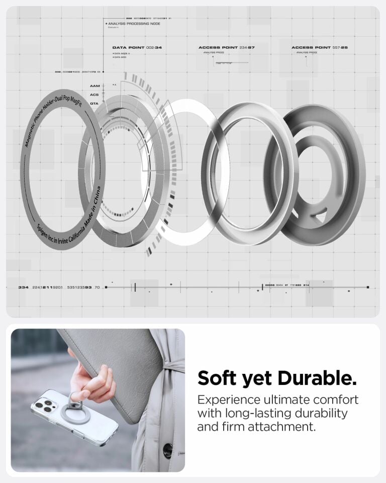 Spigen MagFit Dual Pop iPhone için Manyetik Telefon Tutucu MagSafe özellikli Ring Gray