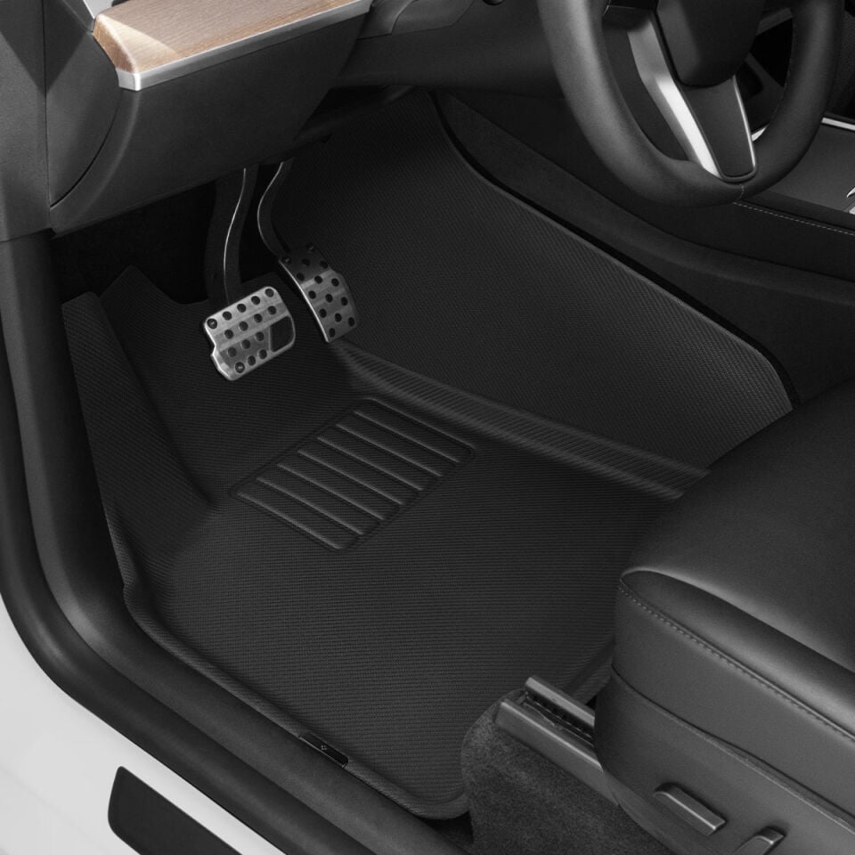 Spigen Tesla Model Y Uyumlu Premium Halı Havuzlu Paspas Seti / Su Geçirmez / Kaymaz Desenli WeatherBloc Zemin Matı Black