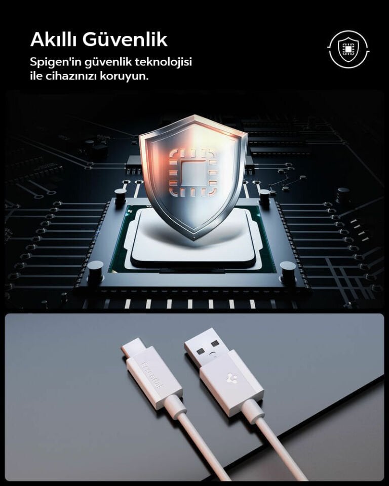 Spigen USB-A to USB-C 1 Metre Kablo 60W Güç / Hızlı Şarj / 480 Mbps Data Aktarım Hızı Type-C Ekstra Dayanıklı White