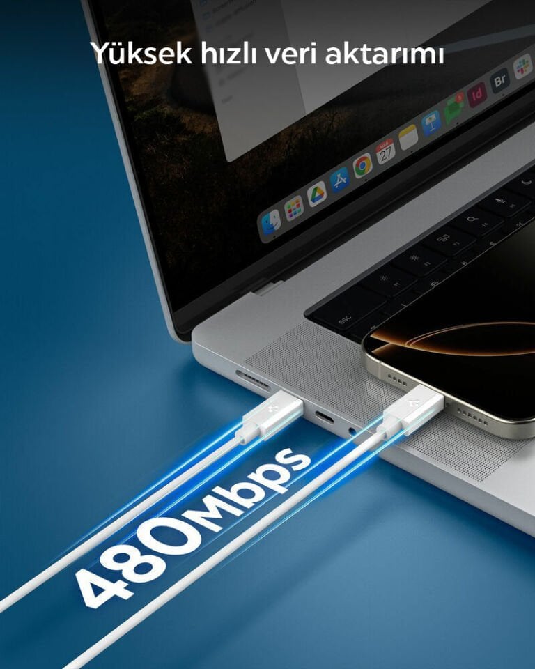 Spigen USB-C to USB-C 1 Metre Kablo 60W Güç / PPS 2.0 Super Hızlı Şarj / 480 Mbps Data Aktarım Hızı Type-C Ekstra Dayanıklı White