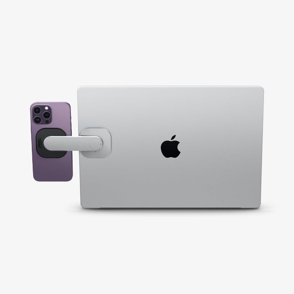 Spigen OneTap Monitor / Laptop Manyetik Telefon & Webcam Tutucu MagSafe iPhone 15 / 14 / 13 / 12 Serisi ile Uyumlu Silver