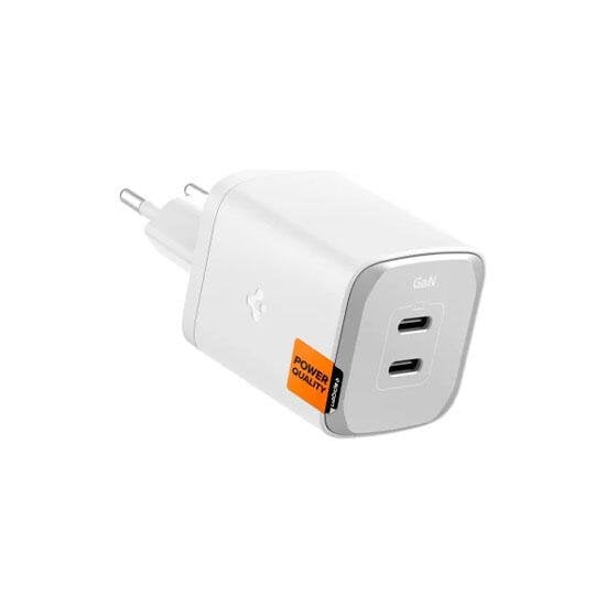 Spigen 65W USB-C 2 Port Mini Hızlı Şarj Aleti Samsung PPS 2.0 / Isı Düşürücü GaN Destekli Akım Korumalı Güç Adaptörü iPhone & Android & iPad & MacBook Type-C PE2204 White