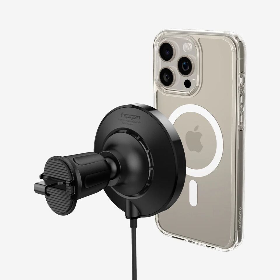 Spigen MagFit Air Vent Hook Araç içi Telefon Tutucu + Manyetik Kablosuz Şarj Cihazı iPhone için MagSafe Özellikli Cryomax OneTap Pro 3