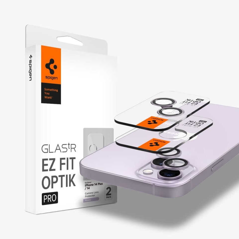 iPhone 14 Plus / iPhone 14 Kamera Lens Cam Ekran Koruyucu, Spigen Glas.tR EZ Fit Optik Pro (2 Adet) Purple