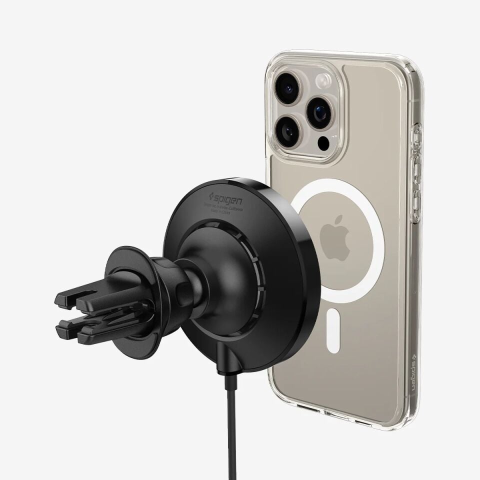 Spigen MagFit Air Vent Araç içi Telefon Tutucu + Manyetik Kablosuz Şarj Cihazı iPhone için MagSafe özellikli Cryomax OneTap Pro 3