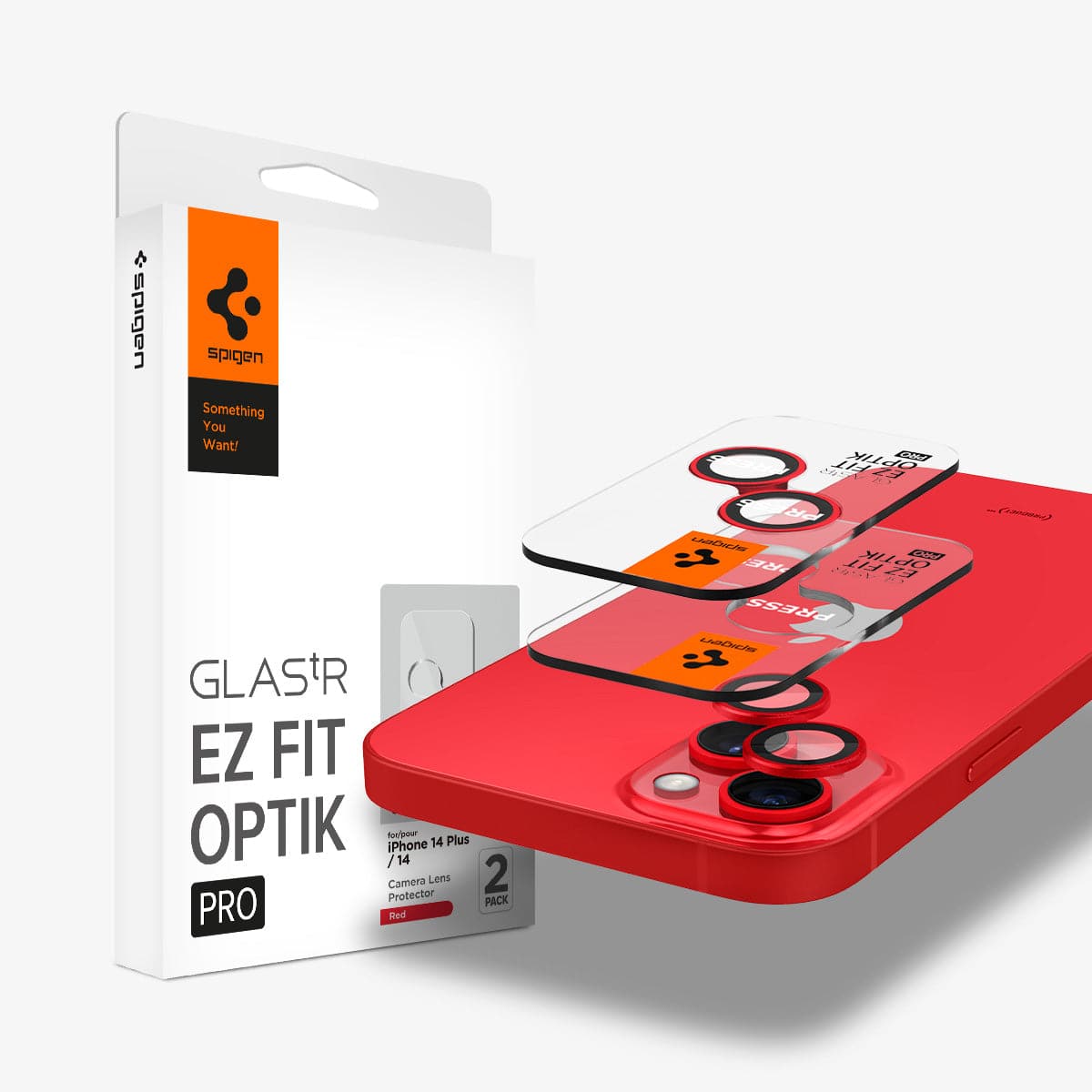 iPhone 14 Plus / iPhone 14 Kamera Lens Cam Ekran Koruyucu, Spigen Glas.tR EZ Fit Optik Pro (2 Adet) Red