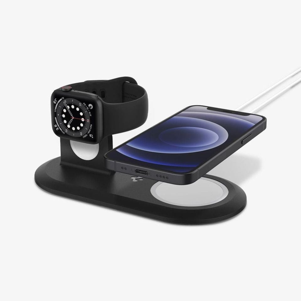 Spigen MagFit iPhone & Apple Watch için Stand Dock Şarj Ünitesi Duo 2in1