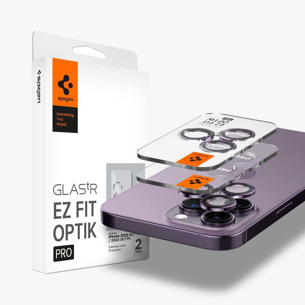Spigen iPhone 16 Pro Max / 16 Pro / 15 Pro Max / 15 Pro / 14 Pro Max / 14 Pro Kamera Lens Camı Koruyucu Glas.tR EZ Fit Optik Pro (2 Adet) Deep Purple