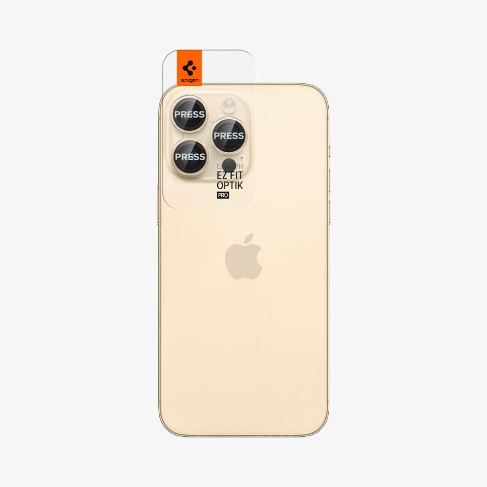 Spigen iPhone 16 Pro Max / 16 Pro / 15 Pro Max / 15 Pro / 14 Pro Max / 14 Pro Kamera Lens Camı Koruyucu Glas.tR EZ Fit Optik Pro (2 Adet) Gold