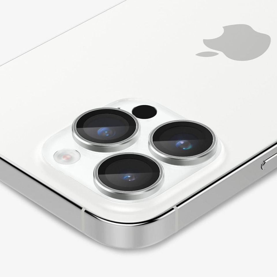 Spigen iPhone 16 Pro Max / 16 Pro / 15 Pro Max / 15 Pro / 14 Pro Max / 14 Pro Kamera Lens Camı Koruyucu Glas.tR EZ Fit Optik Pro (2 Adet) Silver