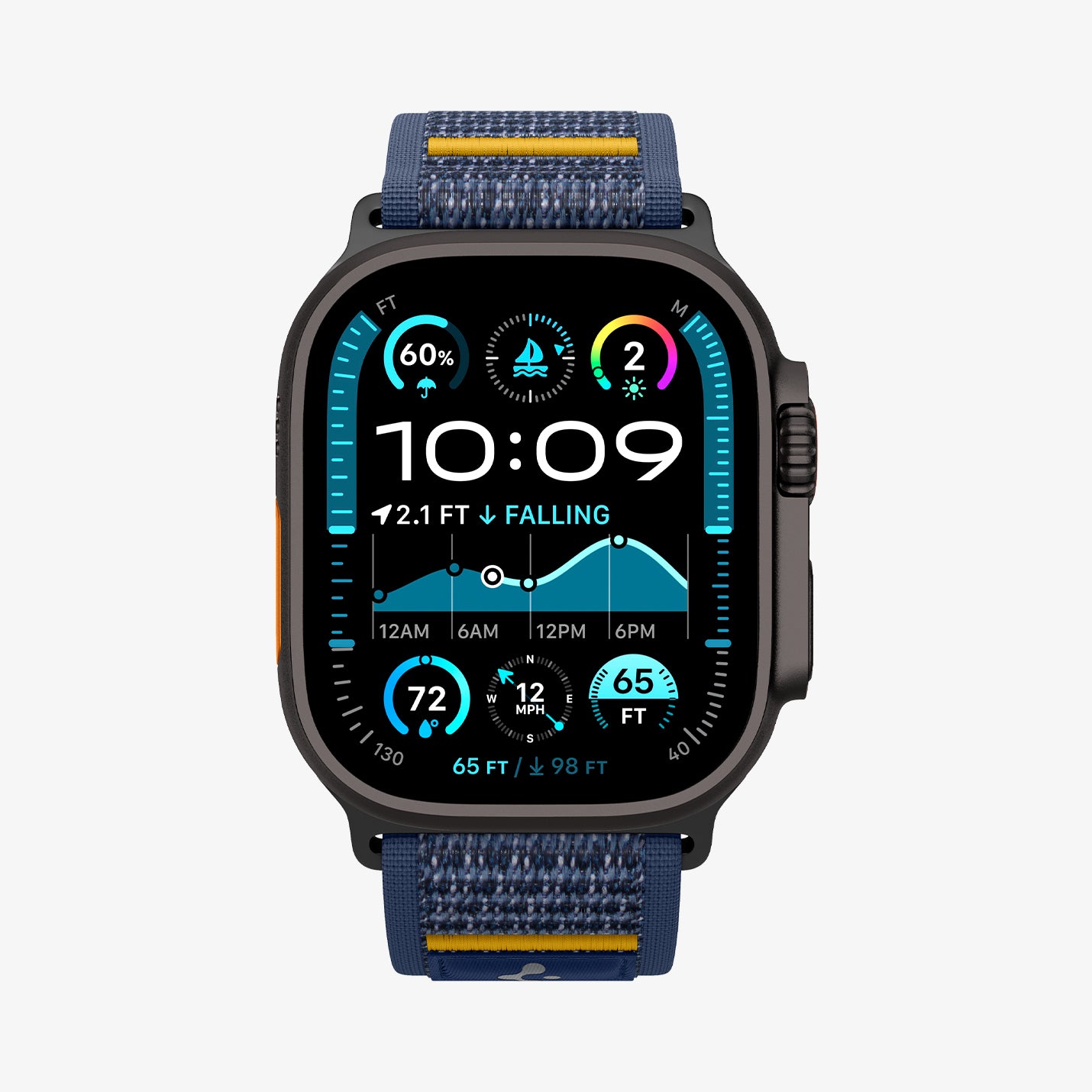 Spigen Apple Watch 49mm Ultra Seri 3/2/1 - 46mm Seri 11/10 - 45mm Seri 9/8/7 - 44mm Seri SE3/SE2/SE/6/5/4 ile uyumlu Kordon Kayış Band Athlex Air Active Navy