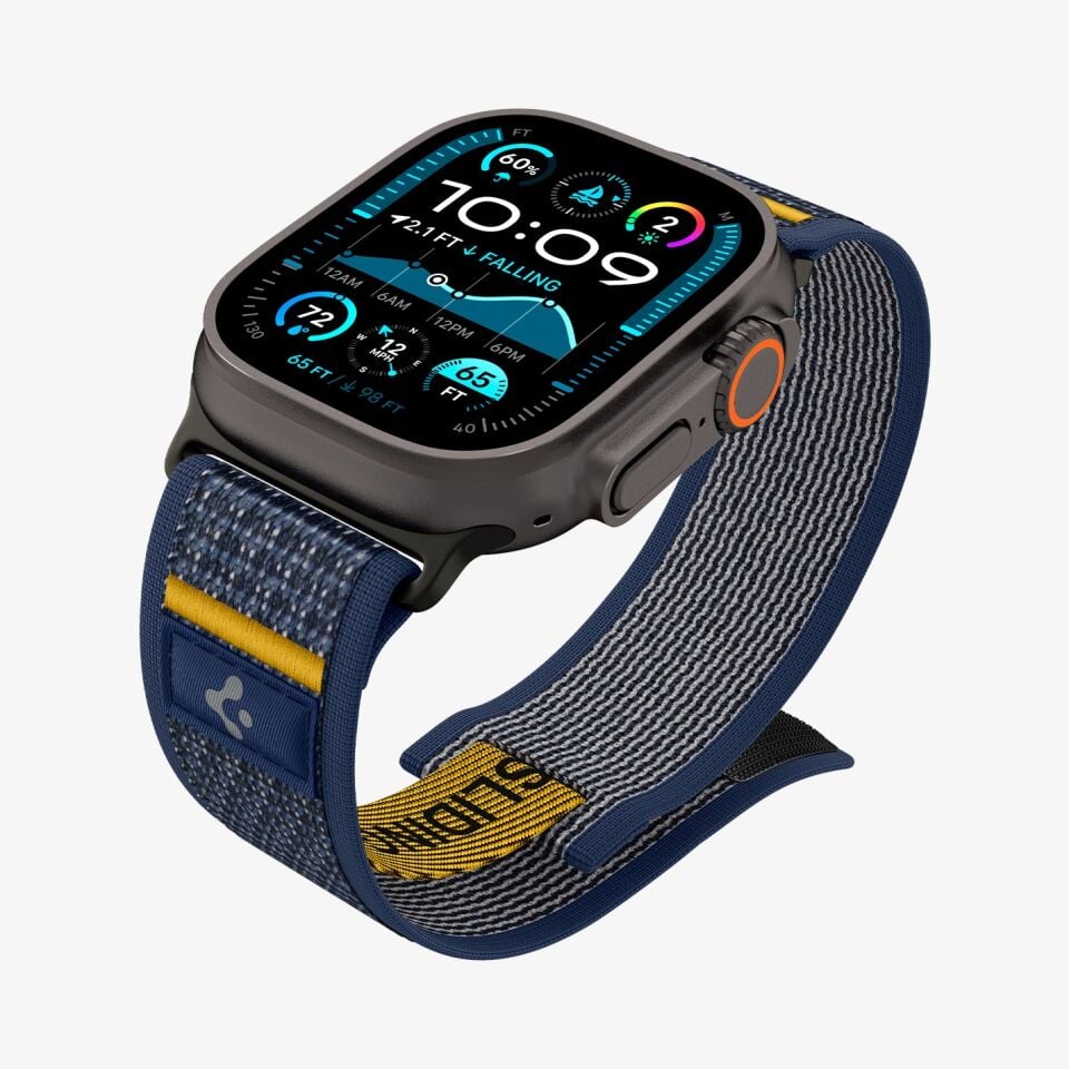Spigen Apple Watch 49mm Ultra Seri 3/2/1 - 46mm Seri 11/10 - 45mm Seri 9/8/7 - 44mm Seri SE3/SE2/SE/6/5/4 ile uyumlu Kordon Kayış Band Athlex Air Active Navy
