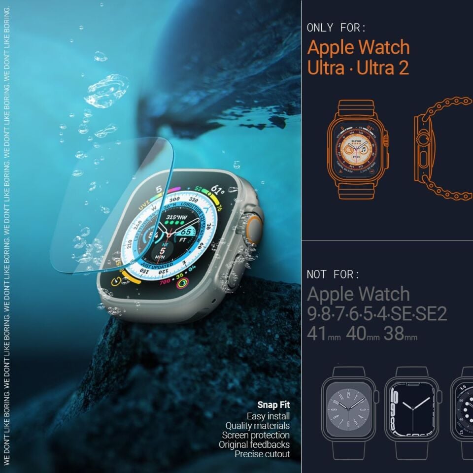 Spigen Caseology Apple Watch 49mm (Ultra 2/1) Cam Ekran Koruyucu Kolay Kurulum Snap Fit (2 Adet)