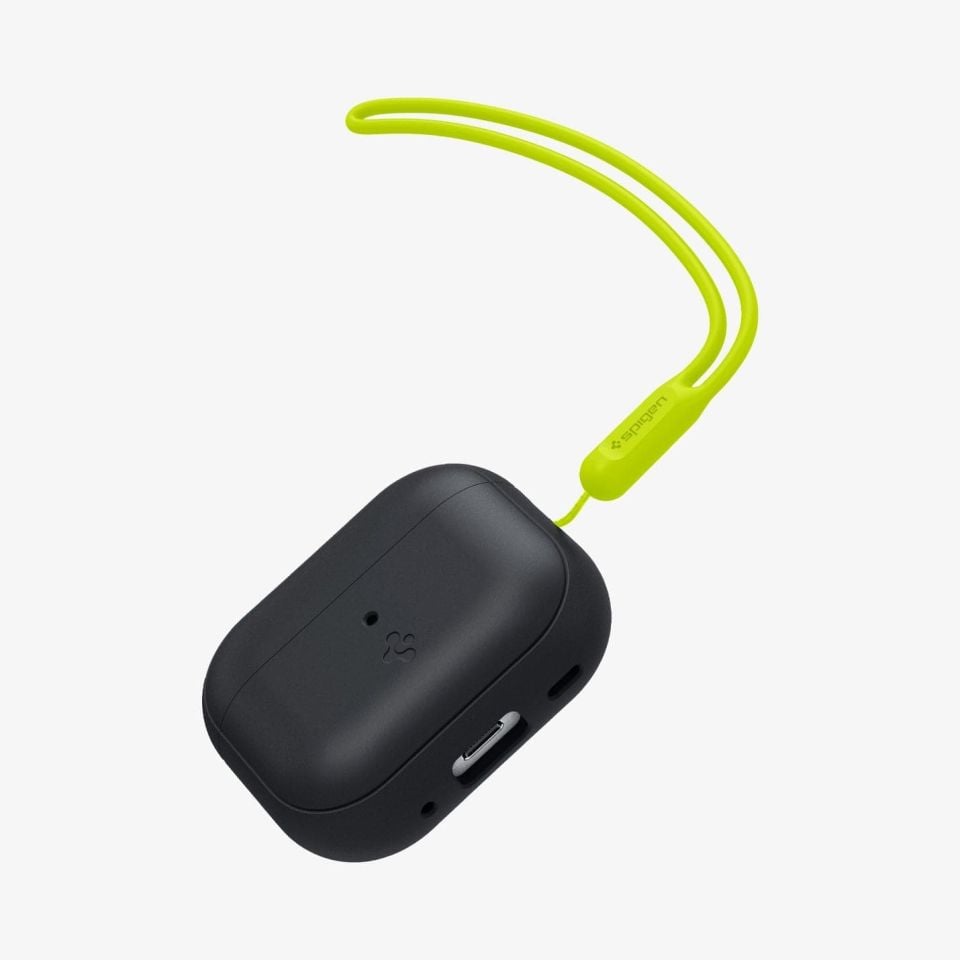 AirPods Pro (2.Nesil) Kılıf, Spigen Silicone Fit + Strap (Askı İpi) Black+Midnight