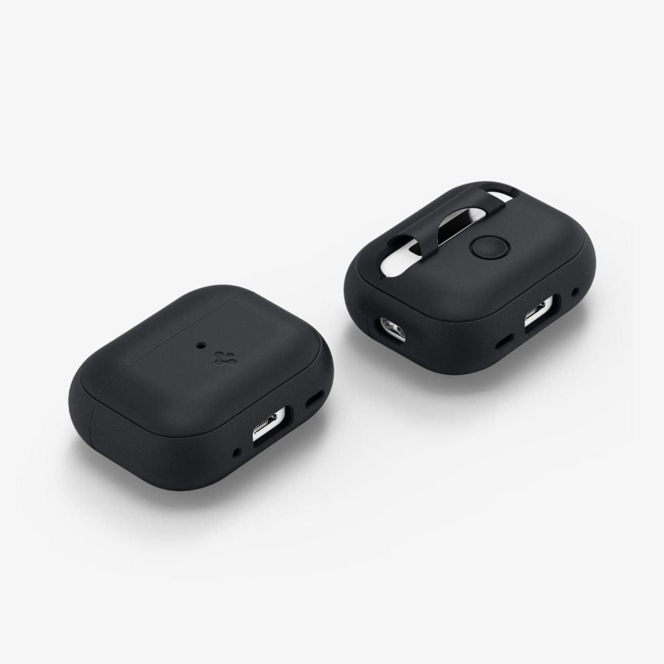 AirPods Pro (2.Nesil) Kılıf, Spigen Silicone Fit + Strap (Askı İpi) Black+Midnight
