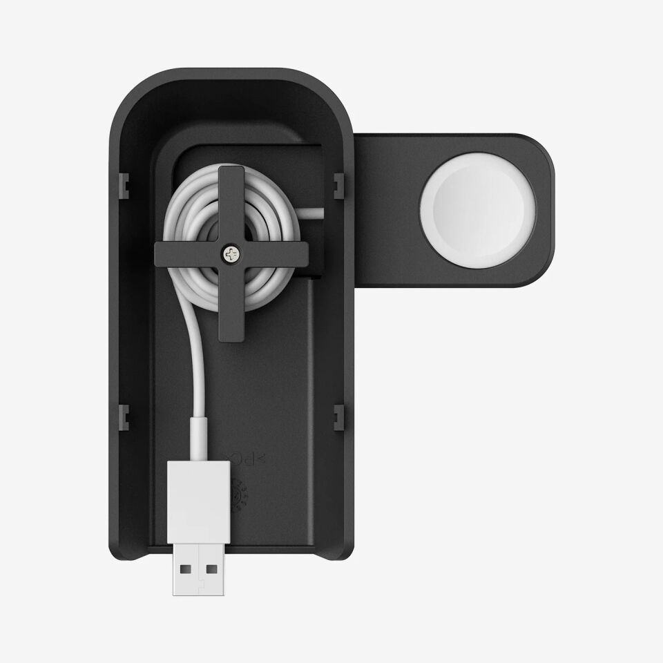 Spigen 15W 3\'ü 1 Arada Kablosuz Şarj Standı iPhone & Apple Watch & AirPods Qi2 Destekli MagSafe Özellikli MagFit OneTap Pro 3 3-in-1 Wireless Dock