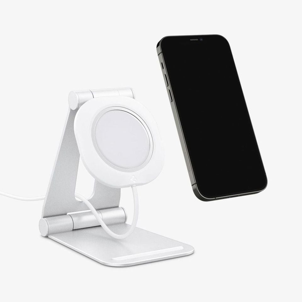 Spigen MagFit Şarj Ünitesi MagSafe ile Uyumlu Stand White