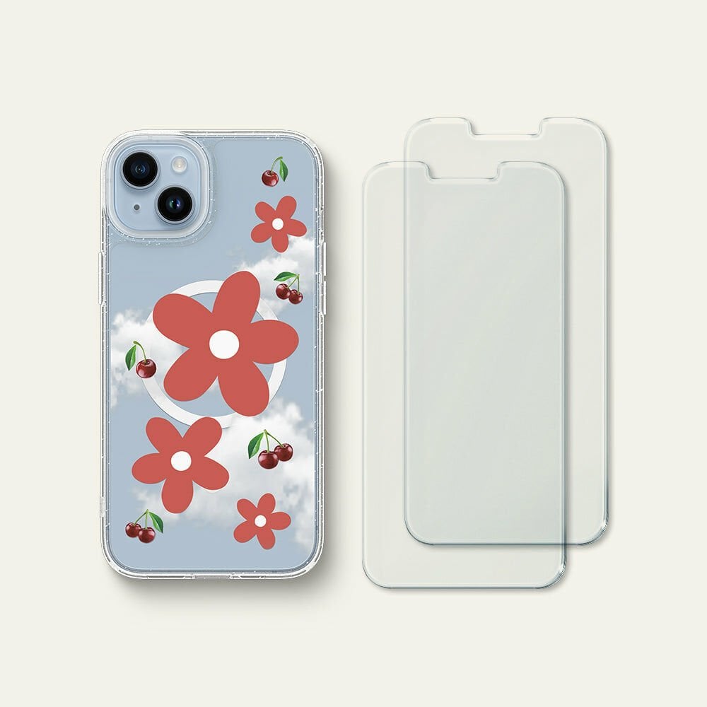 iPhone 14 Plus Kılıf, Ciel by Cyrill Shine Mag Clear Glitter Dream Garden (MagSafe Uyumlu) Red