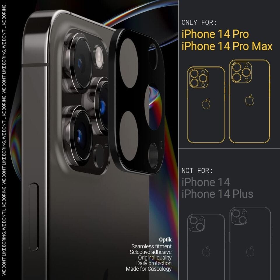 Spigen Caseology iPhone 14 Pro Max / 14 Pro Kamera Lens Camı Koruyucu Crystal Clear (2 Adet) Black