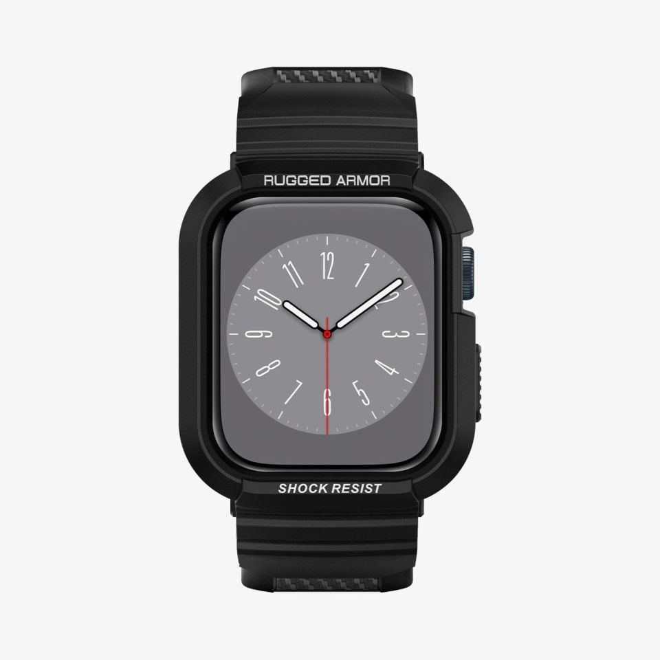 Spigen Apple Watch 45mm (Seri 9/8/7) Kılıf & Kordon Kayış Rugged Armor Pro Black