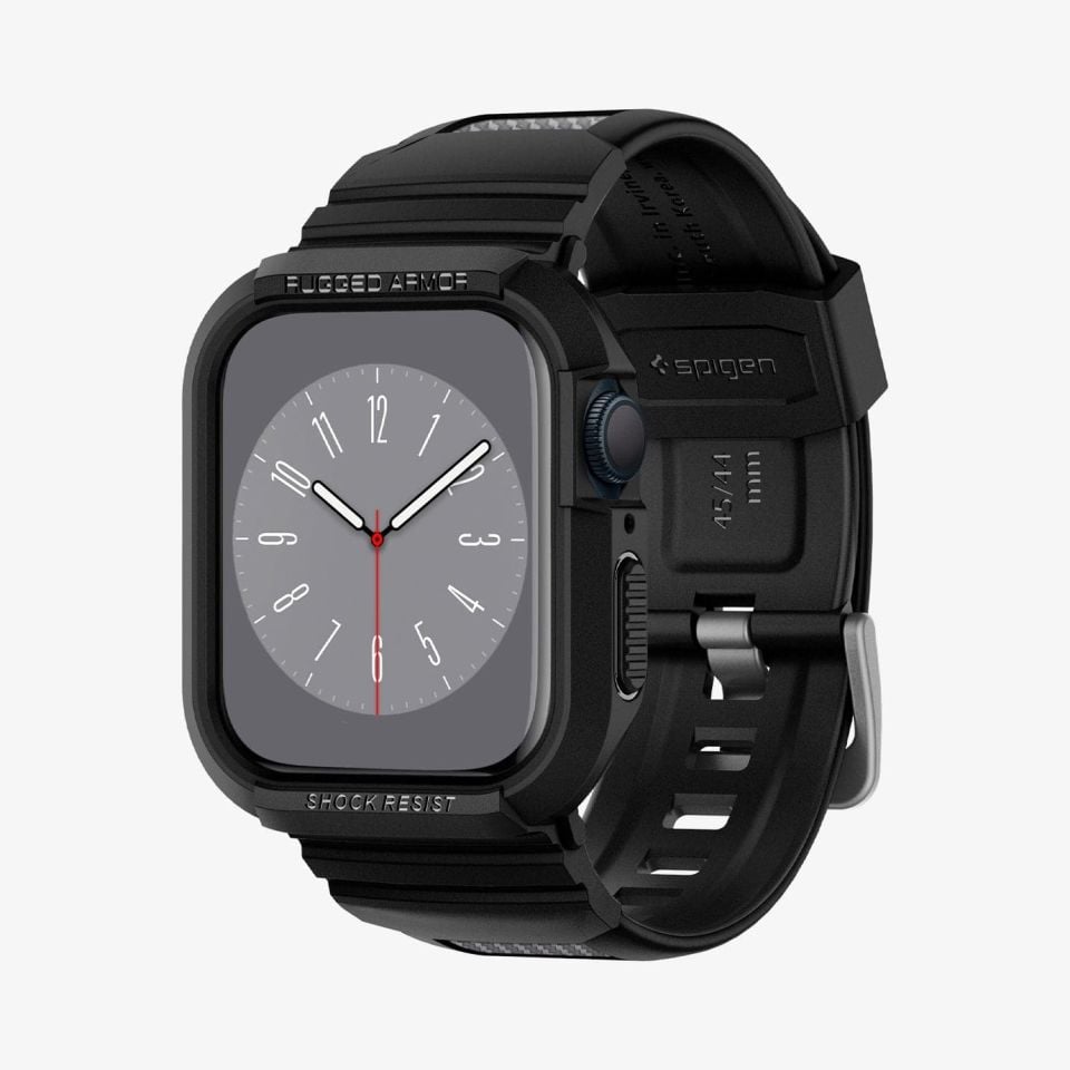 Spigen Apple Watch 45mm (Seri 9/8/7) Kılıf & Kordon Kayış Rugged Armor Pro Black