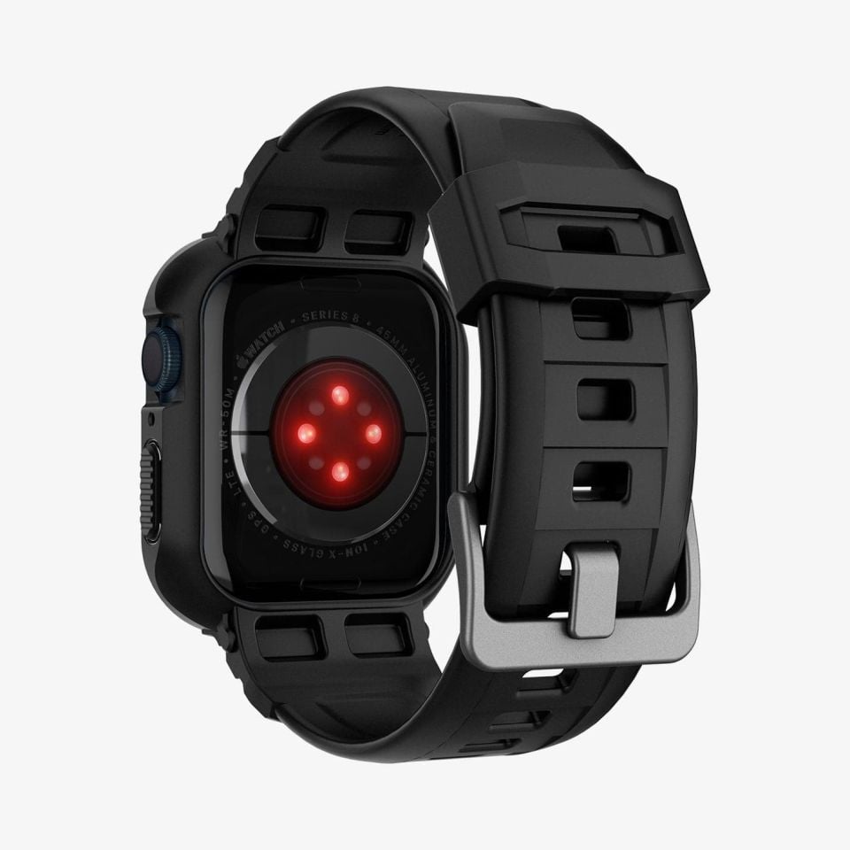 Spigen Apple Watch 45mm (Seri 9/8/7) Kılıf & Kordon Kayış Rugged Armor Pro Black