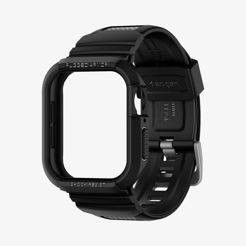 Spigen Apple Watch 45mm (Seri 9/8/7) Kılıf & Kordon Kayış Rugged Armor Pro Black