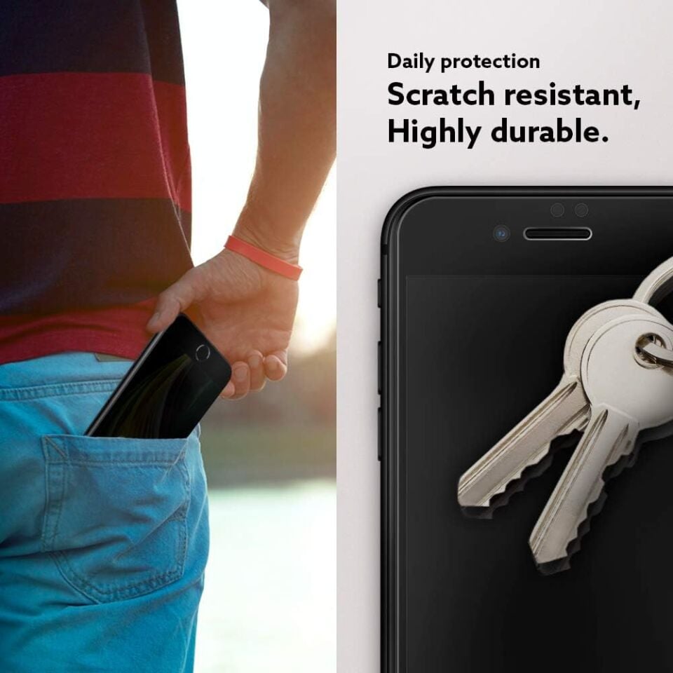 Spigen Caseology iPhone SE (2022 / 2020) / 8 / 7 Cam Ekran Koruyucu Kolay Kurulum Snap Fit (2 Adet)