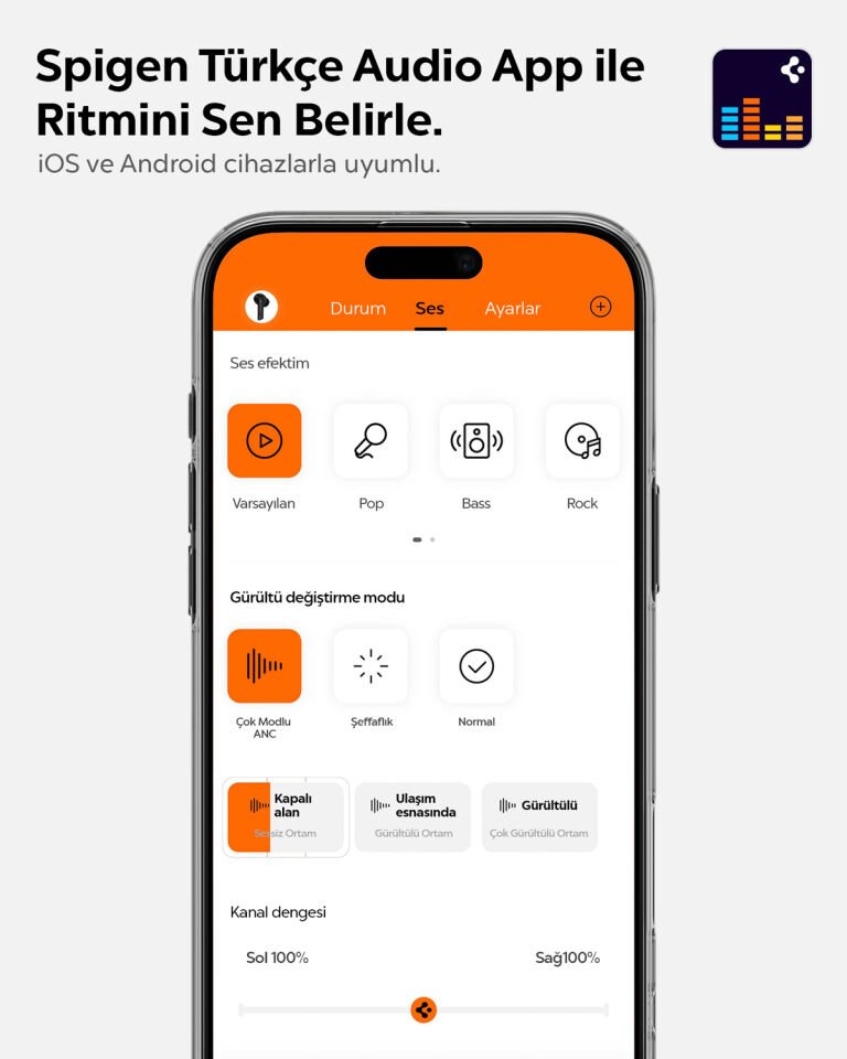 Spigen Audio TWS S10 Bluetooth Kablosuz Kulaklık - ANC Aktif Gürültü Engelleme + ENC 6 Mikrofon - 10mm Sürücü - 30 Saat Pil - iOS & Android EQ App Şeffaf & Gaming Mod iPX4