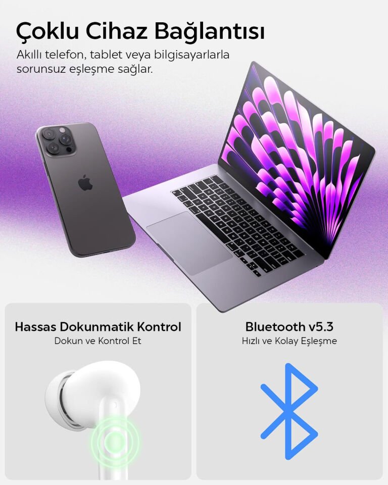 Spigen Audio TWS S10 Bluetooth Kablosuz Kulaklık - ANC Aktif Gürültü Engelleme + ENC 6 Mikrofon - 10mm Sürücü - 30 Saat Pil - iOS & Android EQ App Şeffaf & Gaming Mod iPX4