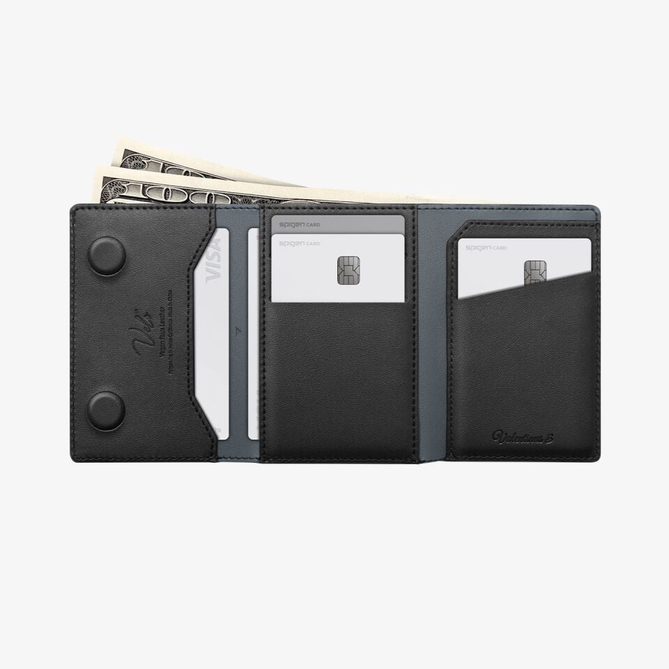 Spigen MagFit iPhone için MagSafe özellikli 7 Kartlı Manyetik Cüzdan Valentinus S Wallet Black