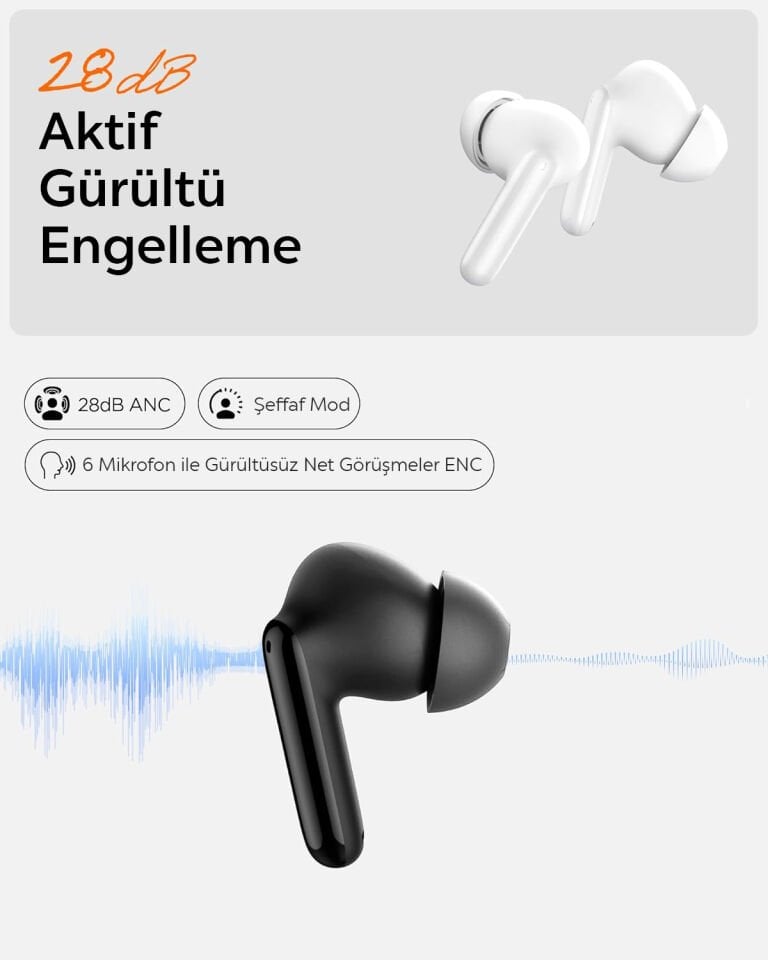 Spigen Audio TWS S10 Bluetooth Kablosuz Kulaklık - ANC Aktif Gürültü Engelleme + ENC 6 Mikrofon - 10mm Sürücü - 30 Saat Pil - iOS & Android EQ App Şeffaf & Gaming Mod iPX4 Black