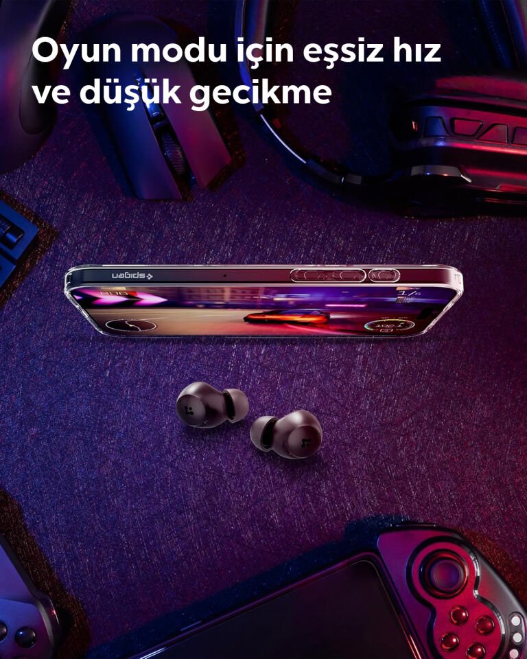 Spigen Audio TWS P10 Bluetooth Kablosuz Kulaklık - ANC Pro Aktif Gürültü Engelleme + ENC 6 Mikrofon - 10mm Sürücü - 30 Saat Pil - iOS & Android EQ App Şeffaf & Gaming Mod iPX4 Black