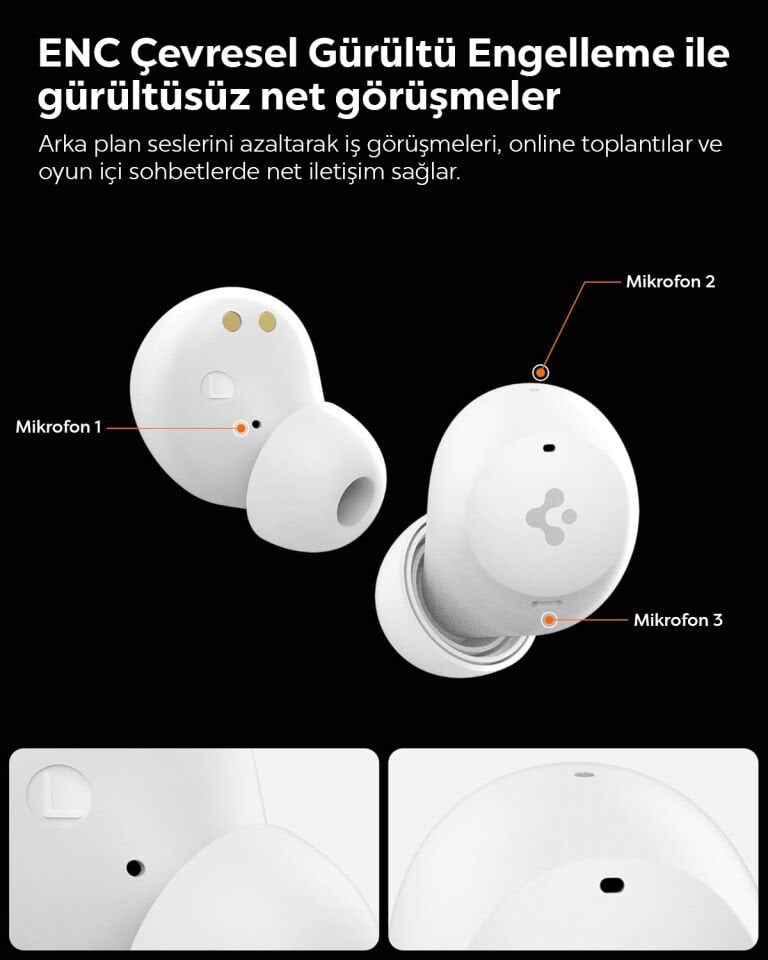 Spigen Audio TWS P10 Bluetooth Kablosuz Kulaklık - ANC Pro Aktif Gürültü Engelleme + ENC 6 Mikrofon - 10mm Sürücü - 30 Saat Pil - iOS & Android EQ App Şeffaf & Gaming Mod iPX4 Black