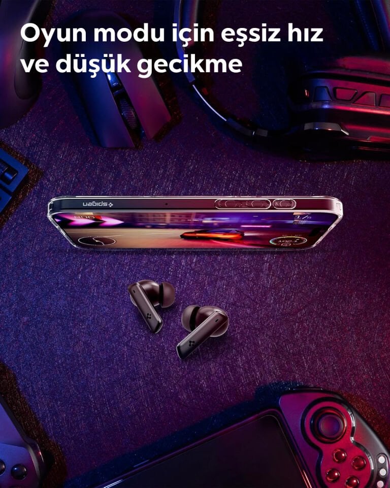 Spigen Audio TWS P20 Bluetooth Kablosuz Kulaklık - ANC Pro Aktif Gürültü Engelleme + ENC 6 Mikrofon - 10mm LCP Graphene Sürücü - 30 Saat iOS & Android EQ App Şeffaf & Gaming Mod iPX5 Black