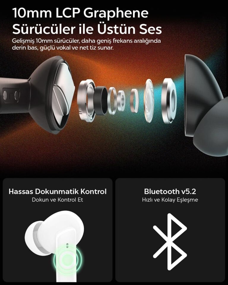 Spigen Audio TWS P20 Bluetooth Kablosuz Kulaklık - ANC Pro Aktif Gürültü Engelleme + ENC 6 Mikrofon - 10mm LCP Graphene Sürücü - 30 Saat iOS & Android EQ App Şeffaf & Gaming Mod iPX5 Black