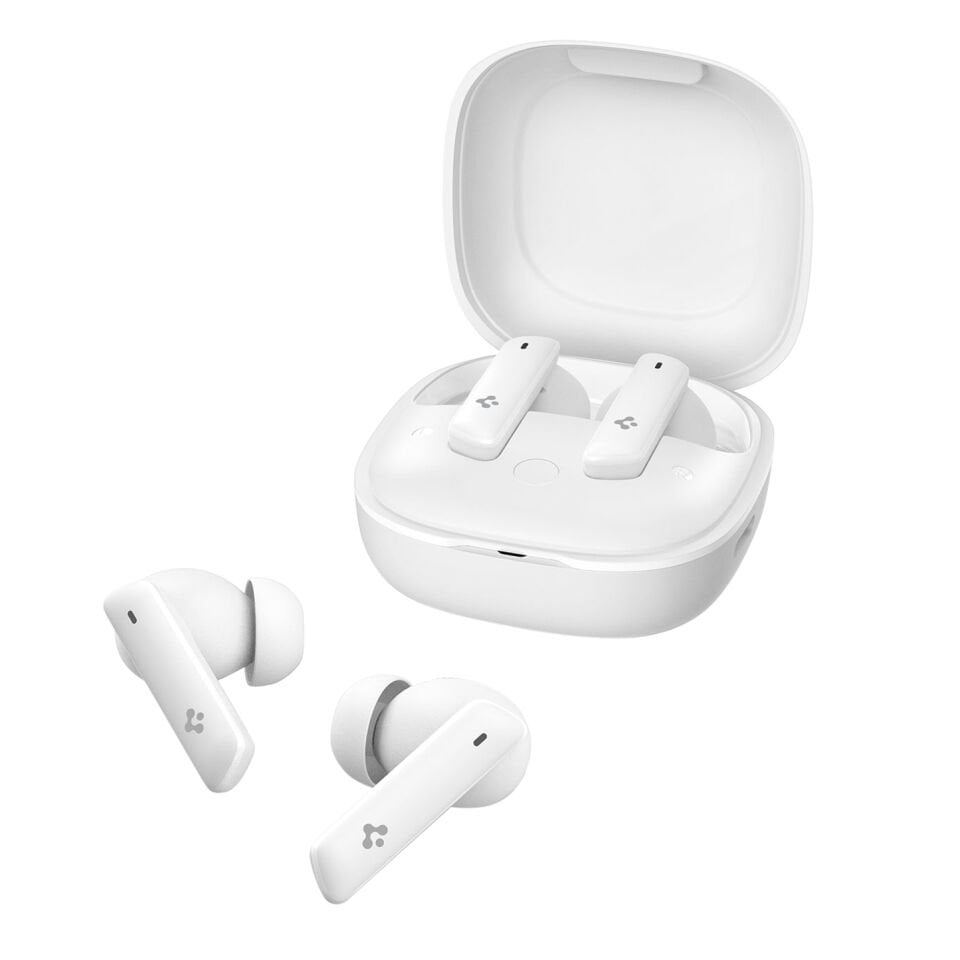 Spigen Audio TWS P20 Bluetooth Kablosuz Kulaklık - ANC Pro Aktif Gürültü Engelleme + ENC 6 Mikrofon - 10mm LCP Graphene Sürücü - 30 Saat iOS & Android EQ App Şeffaf & Gaming Mod iPX5 White