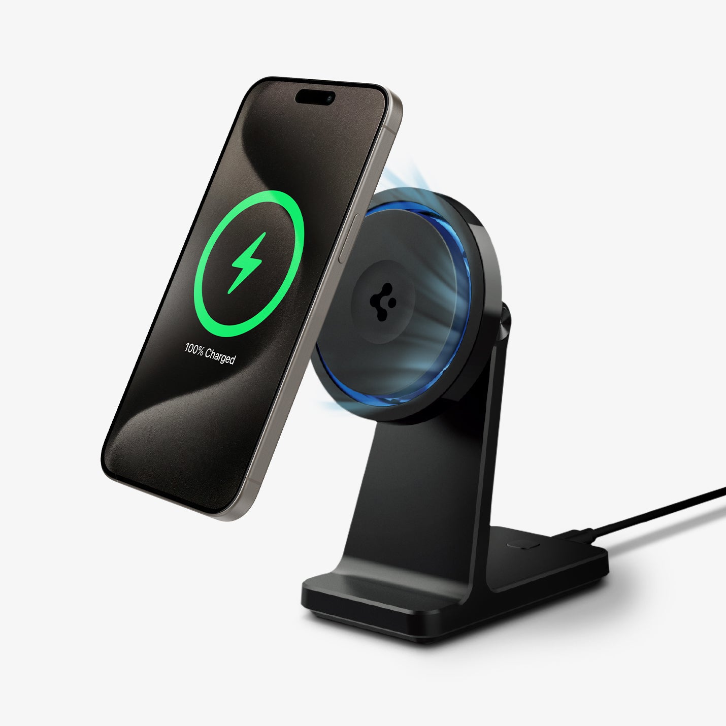 Spigen MagFit Stand Manyetik Kablosuz Şarj Cihazı / Özel Fanlı Isı Düşürücü iPhone için MagSafe özellikli Cryomax OneTap Pro 3 S310WC Black