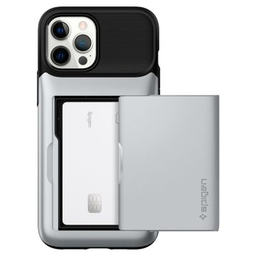 iPhone 12 Pro Max Kılıf, Spigen Slim Armor Wallet Satin Silver