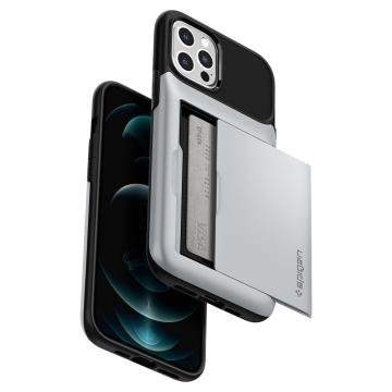 iPhone 12 Pro Max Kılıf, Spigen Slim Armor Wallet Satin Silver