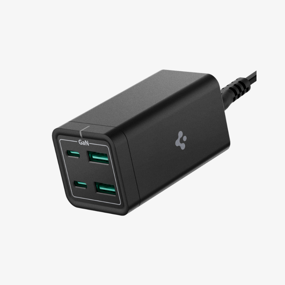 Spigen 65W GaN USB-C 4 Port Güç Adaptörü - Masaüstü Şarj İstasyonu (1.5 Metre AC Kablo) MacBook Hızlı Şarj Aleti (Isı Düşürücü ve Akım Korumalı) Type-C