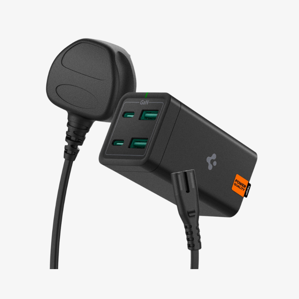 Spigen 65W GaN USB-C 4 Port Güç Adaptörü - Masaüstü Şarj İstasyonu (1.5 Metre AC Kablo) MacBook Hızlı Şarj Aleti (Isı Düşürücü ve Akım Korumalı) Type-C
