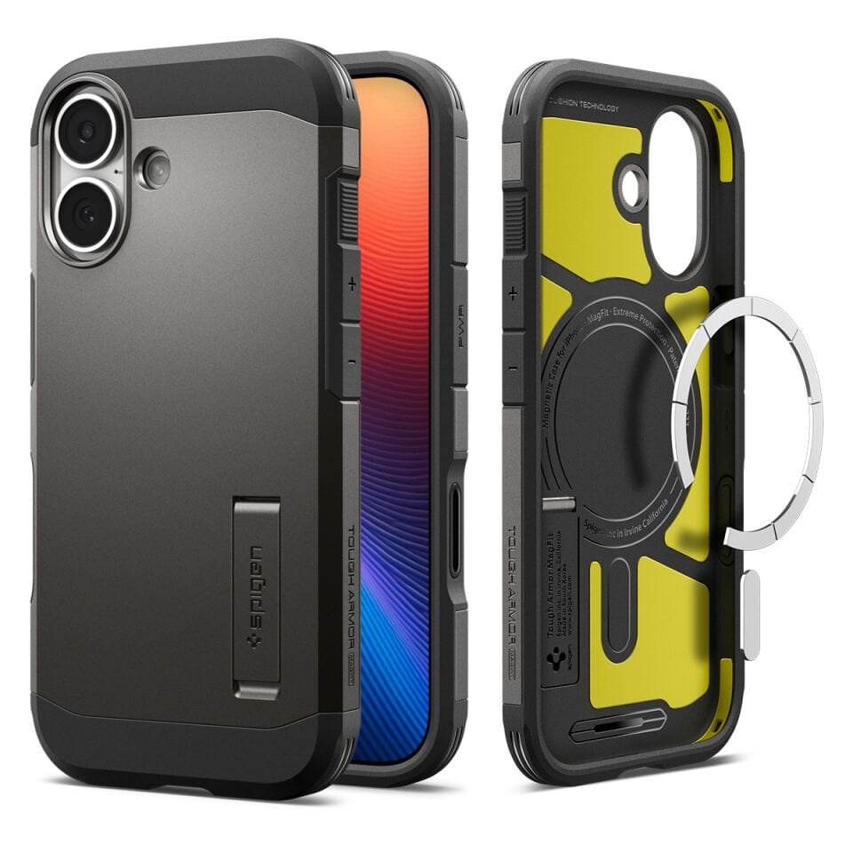 Spigen iPhone 17 Ekstra Dayanıklı MagSafe Kılıf Tough Armor Ai T Force Kamera Butonu Hava Kanalı Teknolojisi™ Askeri Sınıf Koruma MagFit KickStand'lı Çift Katman Kapak