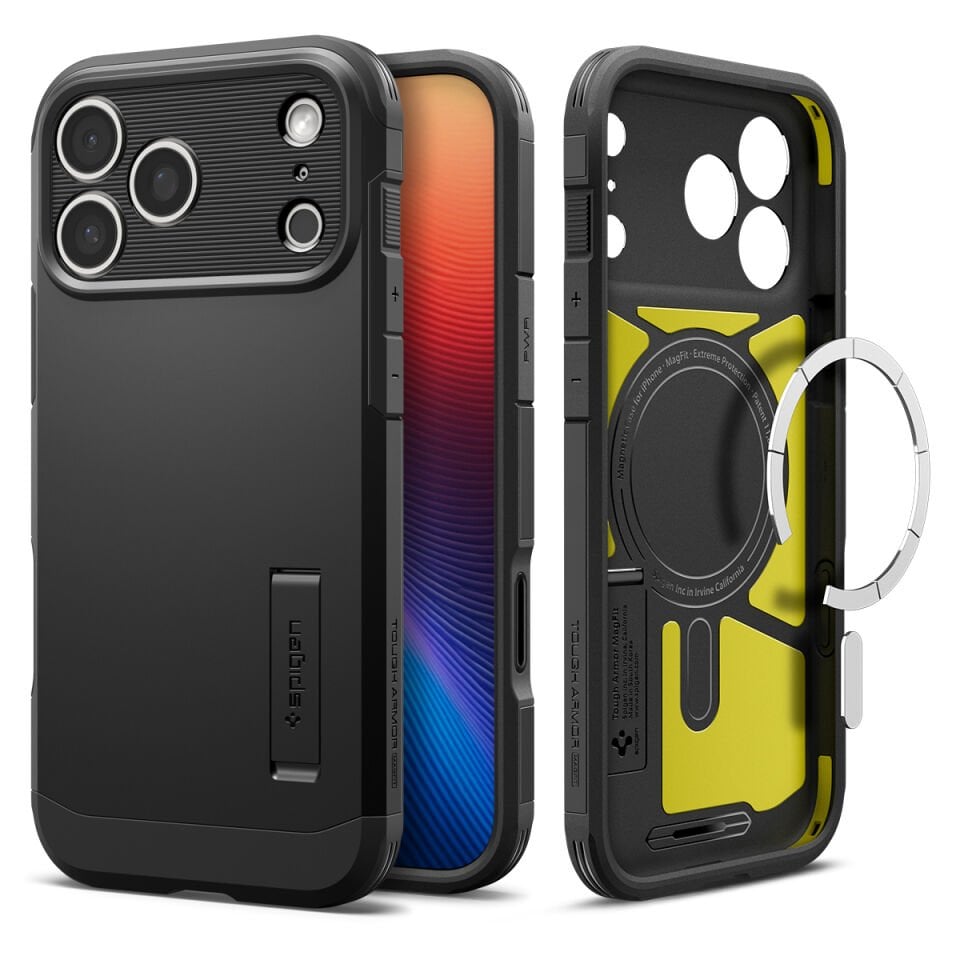 Spigen iPhone 17 Pro ile Uyumlu Ekstra Dayanıklı MagSafe Kılıf Tough Armor Ai T Force Kamera Butonu Hava Kanalı Teknolojisi™ Askeri Sınıf Koruma MagFit KickStand Çift Katman Kapak