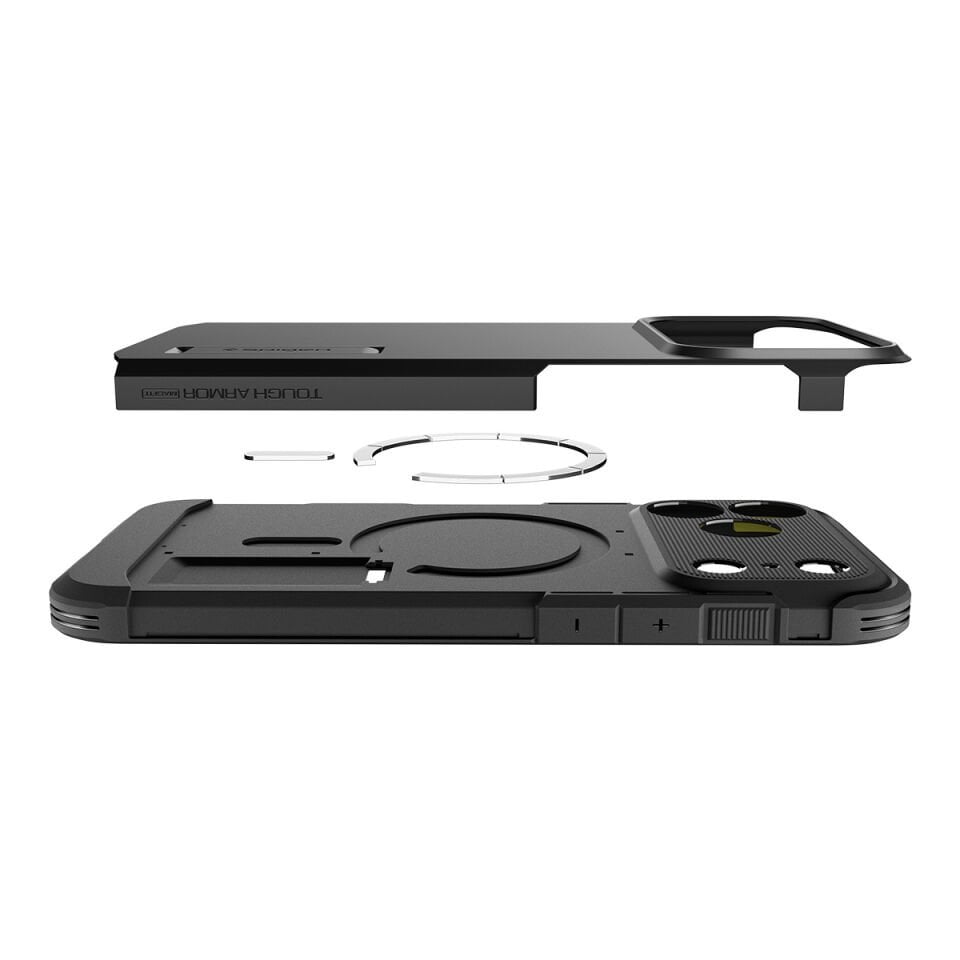 Spigen iPhone 17 Pro ile Uyumlu Ekstra Dayanıklı MagSafe Kılıf Tough Armor Ai T Force Kamera Butonu Hava Kanalı Teknolojisi™ Askeri Sınıf Koruma MagFit KickStand Çift Katman Kapak