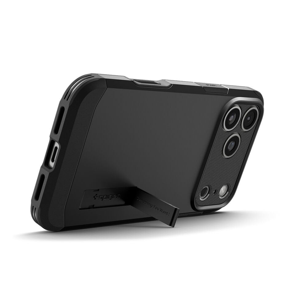 Spigen iPhone 17 Pro ile Uyumlu Ekstra Dayanıklı MagSafe Kılıf Tough Armor Ai T Force Kamera Butonu Hava Kanalı Teknolojisi™ Askeri Sınıf Koruma MagFit KickStand Çift Katman Kapak